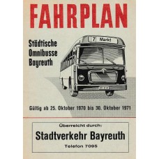 Fahrplan Städtische Omnibuse Bayreuth Gültig ab 25.Oktober 1970 bis 30 Oktober 1971 